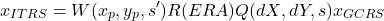 \[ x_{ITRS}=W(x_p,y_p,s')R(ERA)Q(dX,dY,s) x_{GCRS} \]