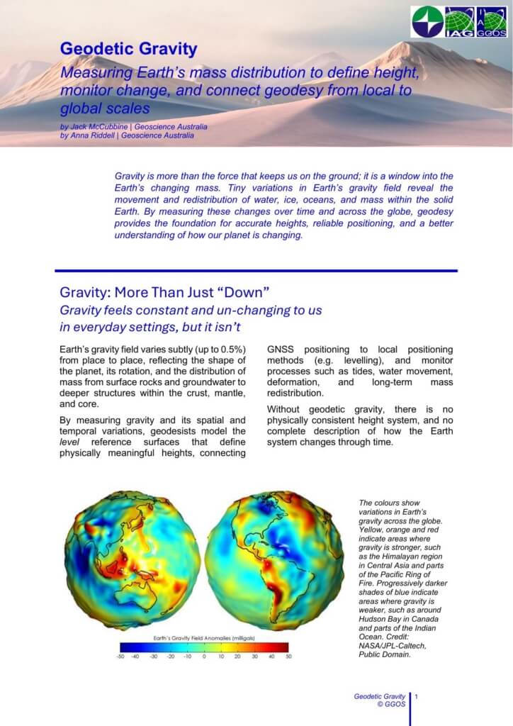 Brochure GGOS - Geodetic Gravity - Measuring Earth’s mass distribution to define height, monitor change, and connect geodesy from local to global scales